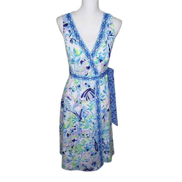 Lilly Pulitzer Dress Shaylee Midi Wrap Shell Beach Small Engineered 2 XS 4 - Picture 3 of 13